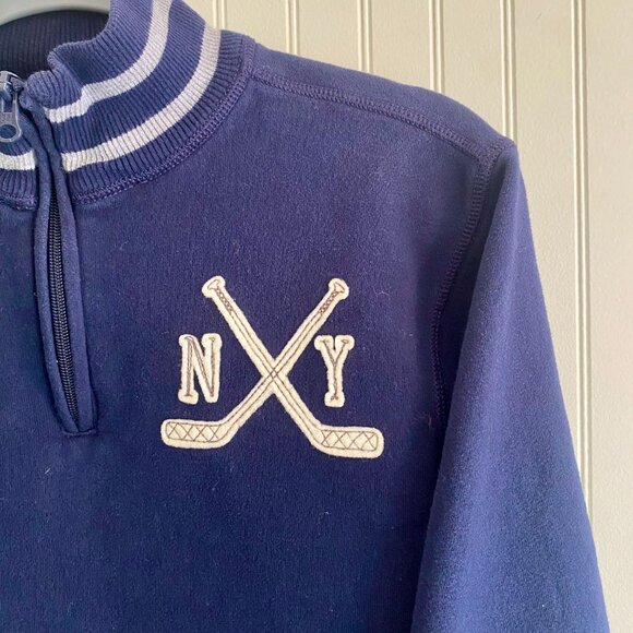 Gap Kids Sweater, Hudson Hockey, Navy with White Logos, Quarter Zip, Size XL. - Picture 2 of 12